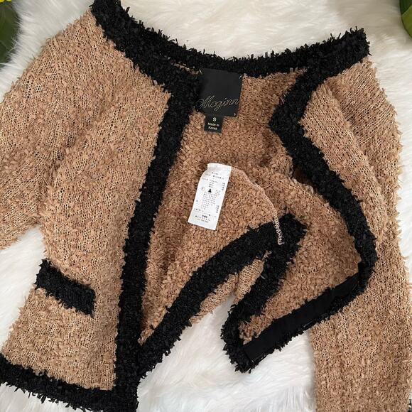 NEW McGinn Anthro Metallic Shimmer Knit Cropped Timeless Contrast Jacket S NWOT - Picture 8 of 16